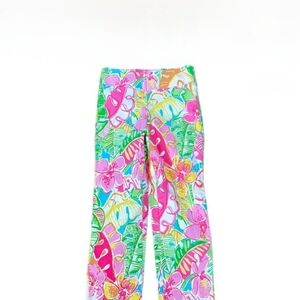 Floral Tropical Print Pants - Pink & Green